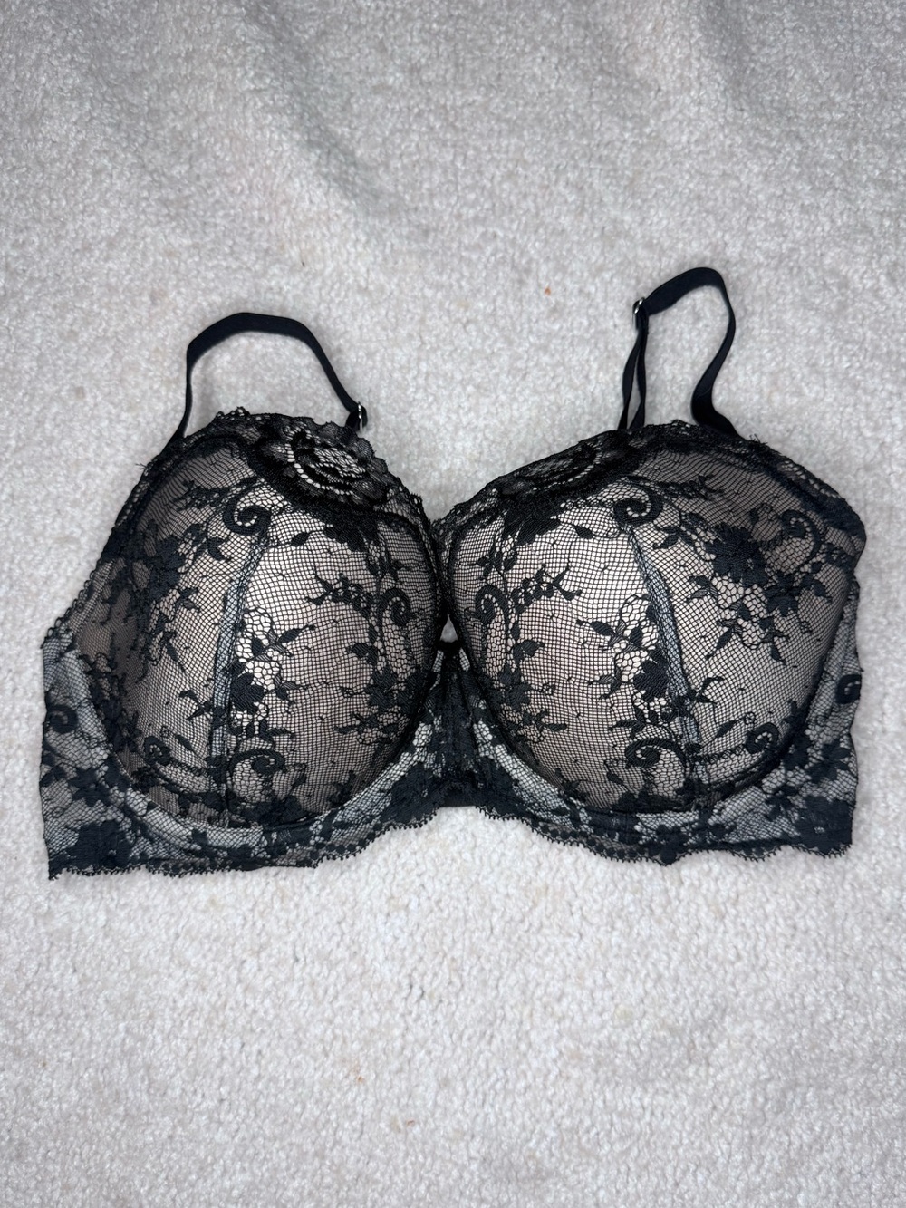 Victoria's Secret Dream Angel Lined Demi Black Lace Underwire Bra 34DDD Like NEW